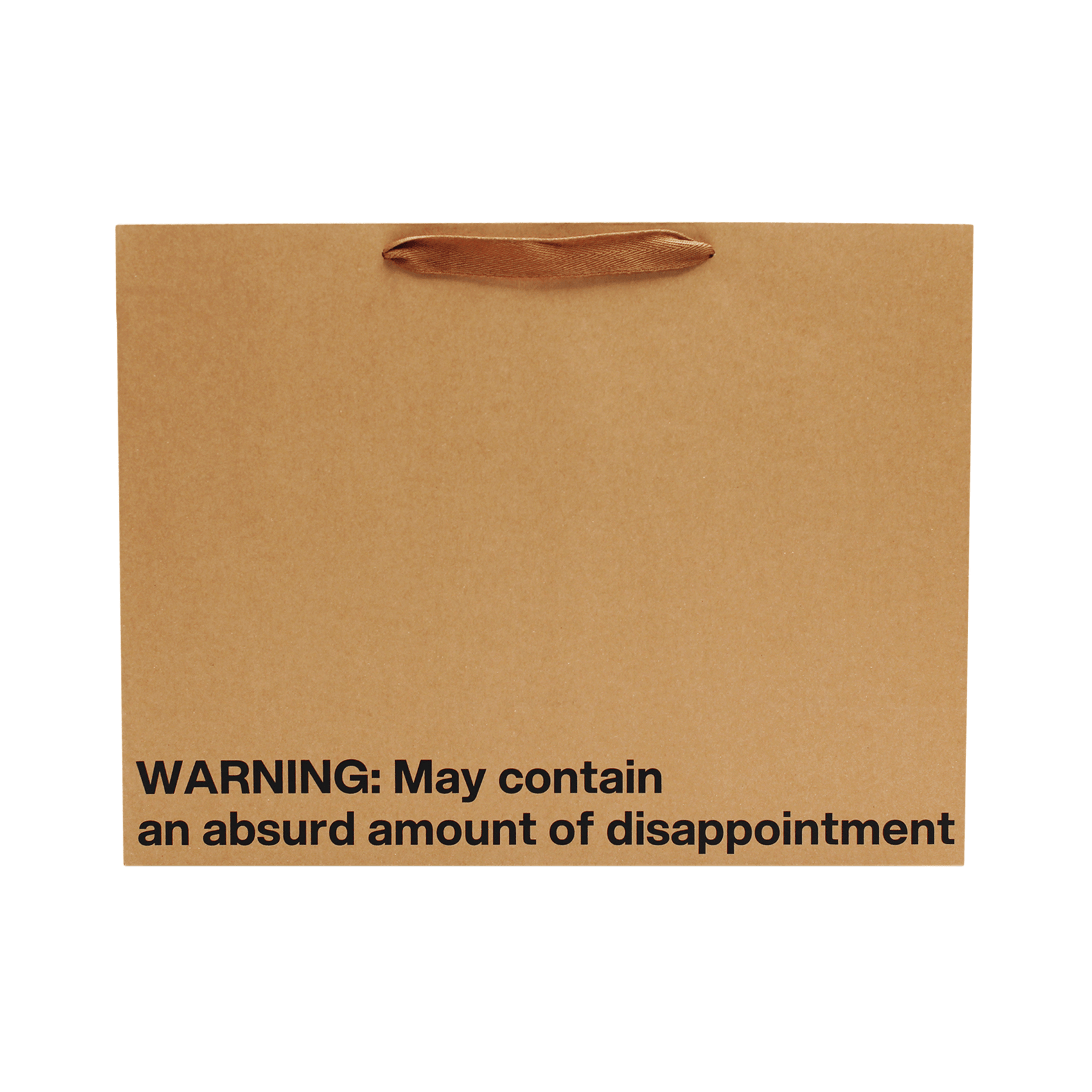 Funny gift bag with a warning that it may contain an absurd amount of disappointment, perfect for amusing gift-giving.