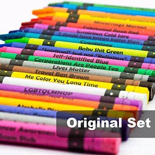 Original set of offensive crayons including unique color names for humorous gift ideas.