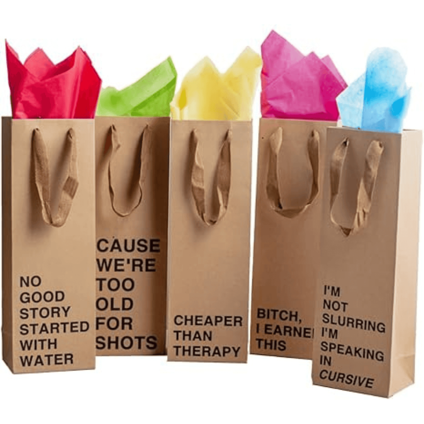 Wine gift bag set made of kraft paper, perfect for funny wine bags and gifting.
