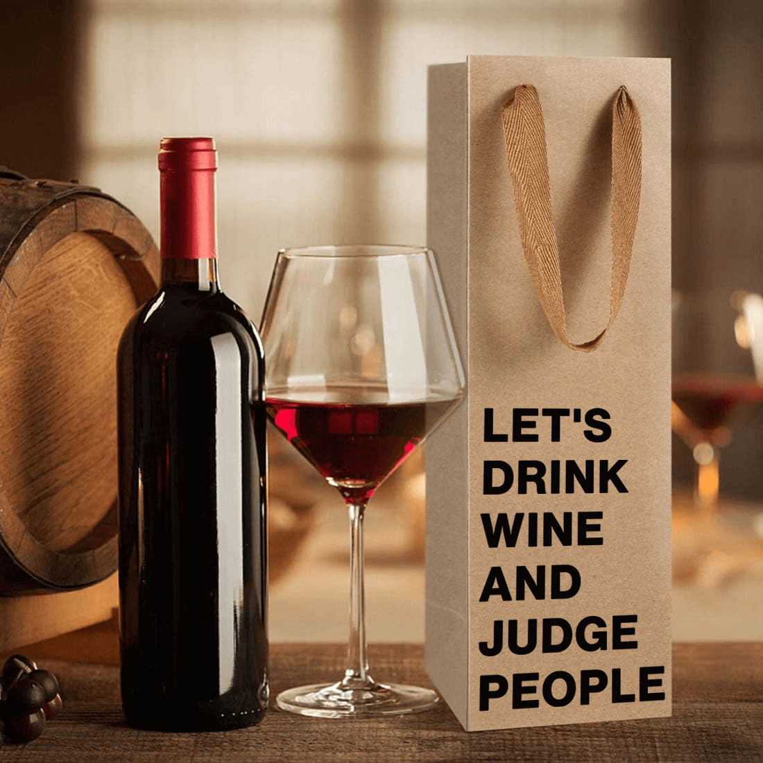 "Let's Drink Wine and Judge People" wine gift bag – Kraft paper, funny adult gift bag.