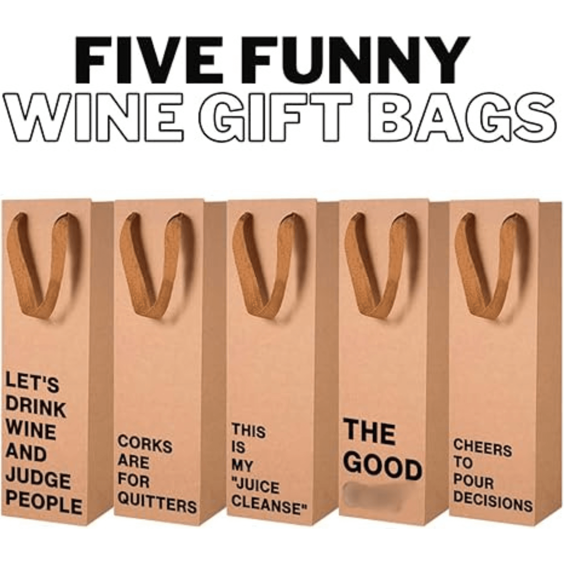 Wine gift bag set of 5 made from kraft paper, perfect for funny wine bags and gifting.