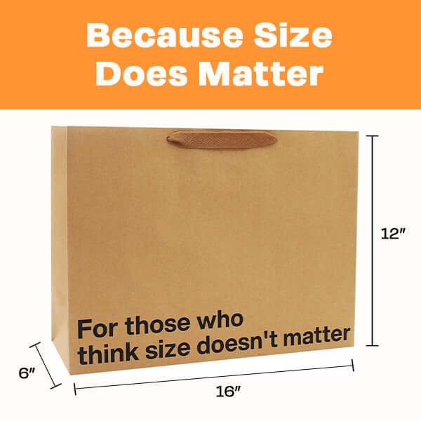 Funny gift bag with humorous text, featuring large dimensions for unique gifting needs.