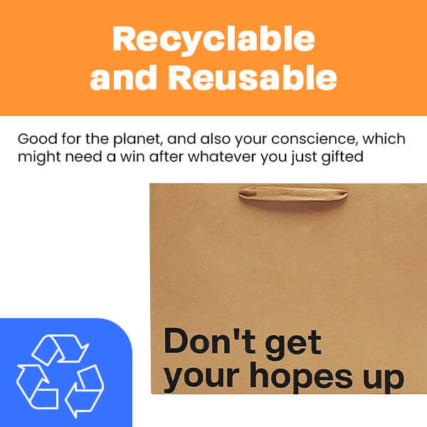 Don't Get Your Hopes Up large gift bag, recyclable and reusable, funny gift bag for unique gifting.