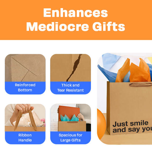 Just Smile & Say You Love It large gift bag with reinforced bottom, spacious design, and ribbon handle for funny gift bags.