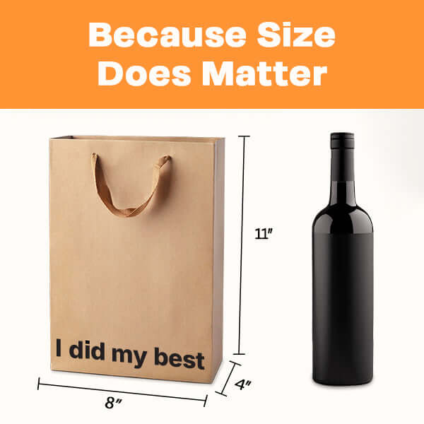Funny gift bags featuring a kraft gift bag with "I did my best" text alongside a wine bottle for gifting.
