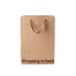 Funny gift bag with brown ribbon handles and "Wrapping is hard" printed on kraft paper.