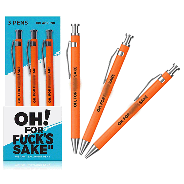 Funny pens in a vibrant orange color with 'Oh For F*ck's Sake' design, perfect for adding sarcasm to your writing.