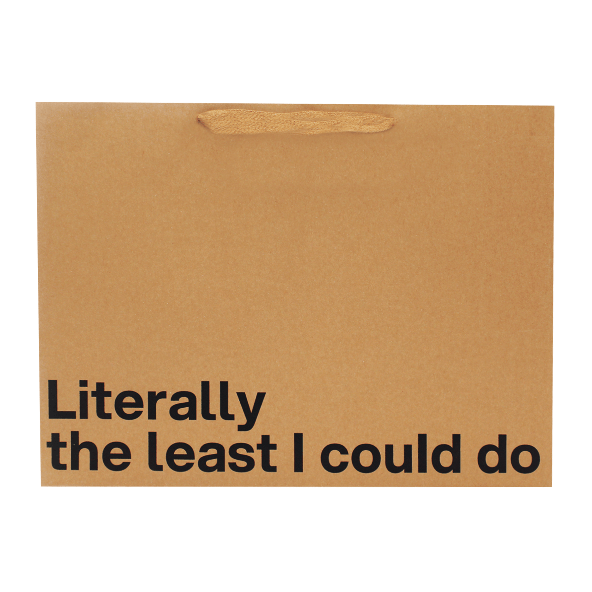 Funny gift bag with kraft material, featuring the phrase "Literally the least I could do" in bold black text.
