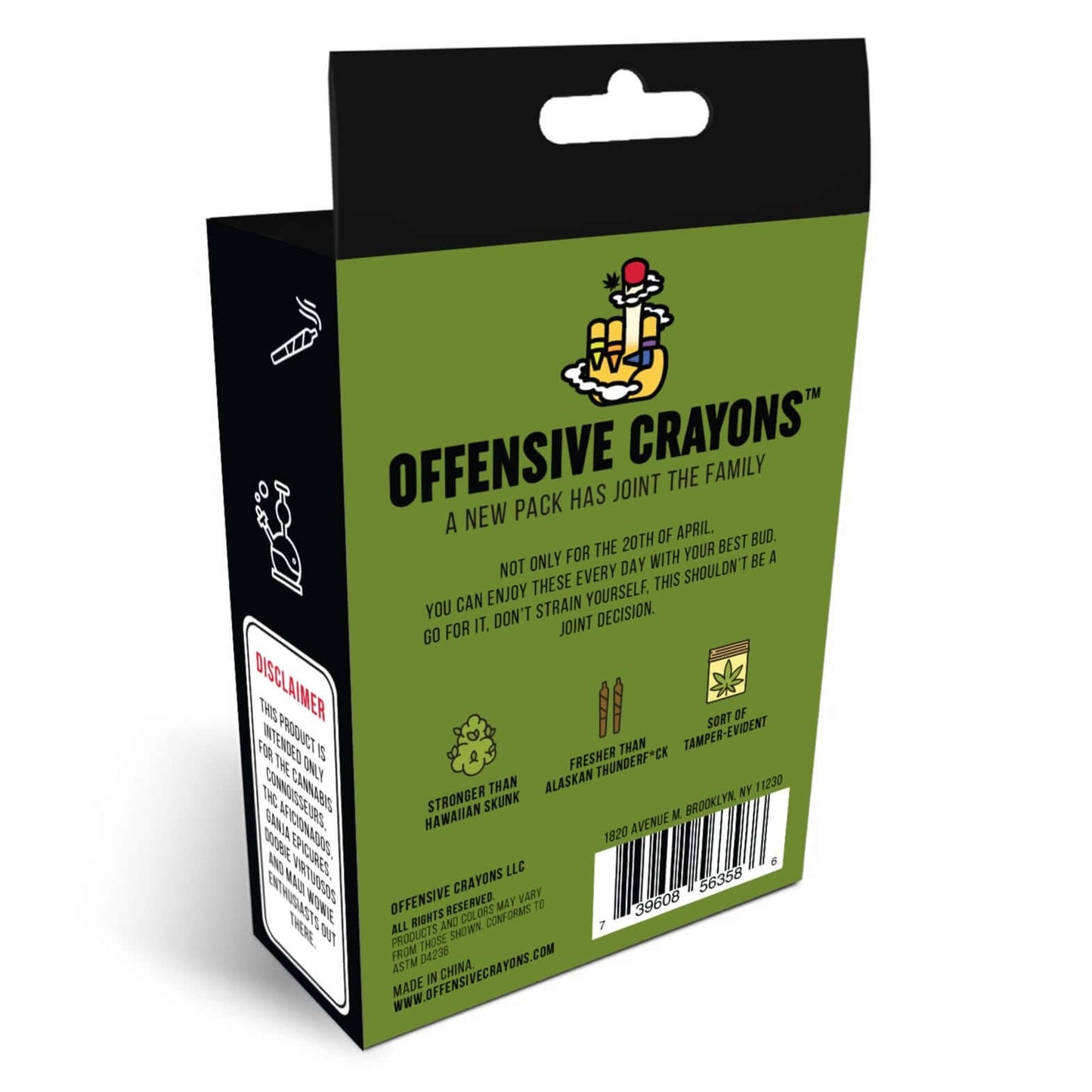 Back of the Offensive Crayons pack showcasing vibrant colors and fun descriptions for creative use.
