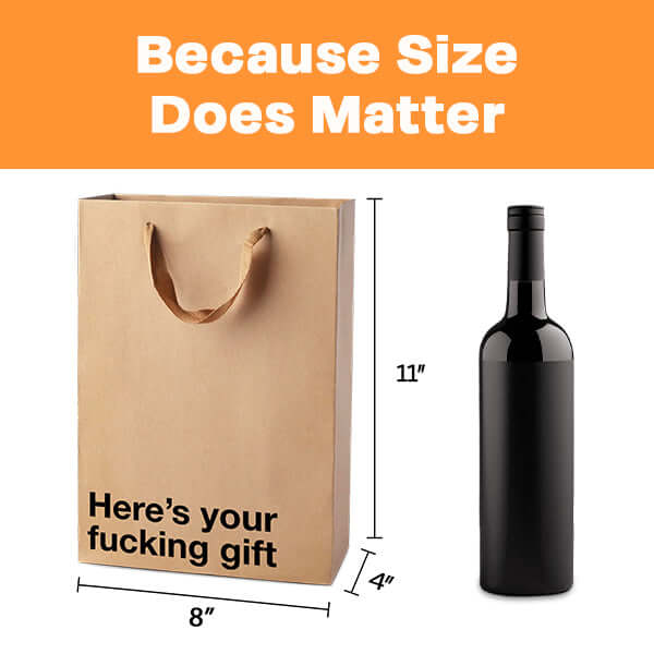 Funny gift bags featuring bold profanity design, including the phrase 'Here's your fucking gift'. Ideal for humorous gifting.
