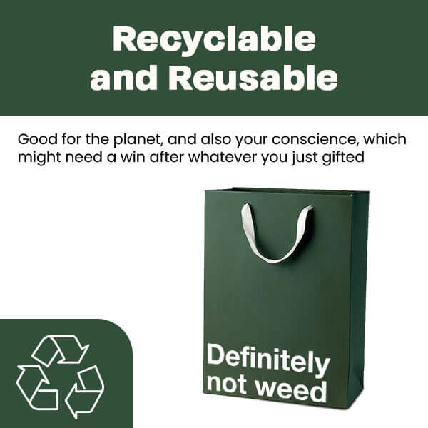Definitely Not Weed funny gift bag, recyclable and reusable, perfect for gifts with a humorous twist.