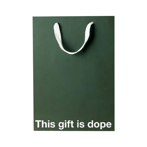 Funny gift bag featuring the text 'This gift is dope' on a green background.