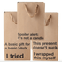 Funny gift bags featuring humorous phrases on kraft gift bags, perfect for unique present wrapping.