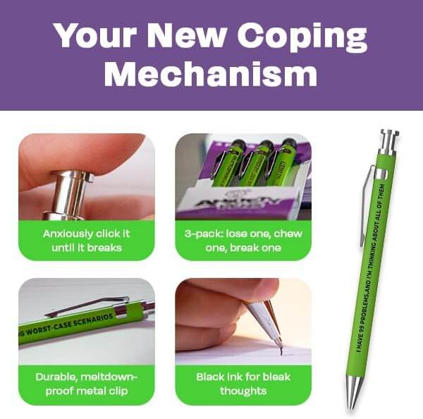 funny pens- 3pc Anxiety Pen Set - MilkToast Brands