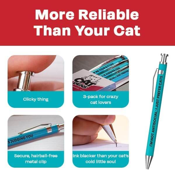 funny pens, 3pc Cat People Pen Set - MilkToast Brands