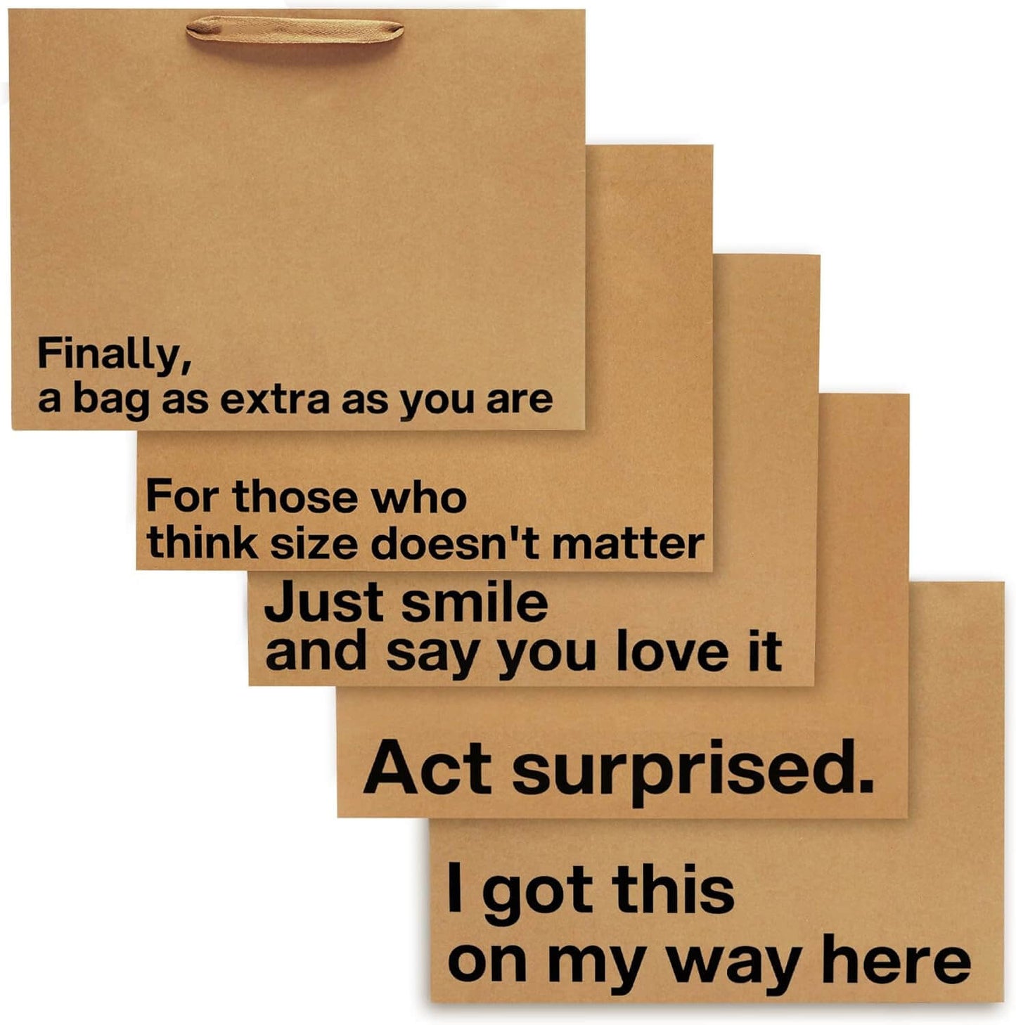 Large Funny Gift Bag Set #2 featuring 5 snarky designs with humorous phrases for unique gifting, perfect funny gift bags.
