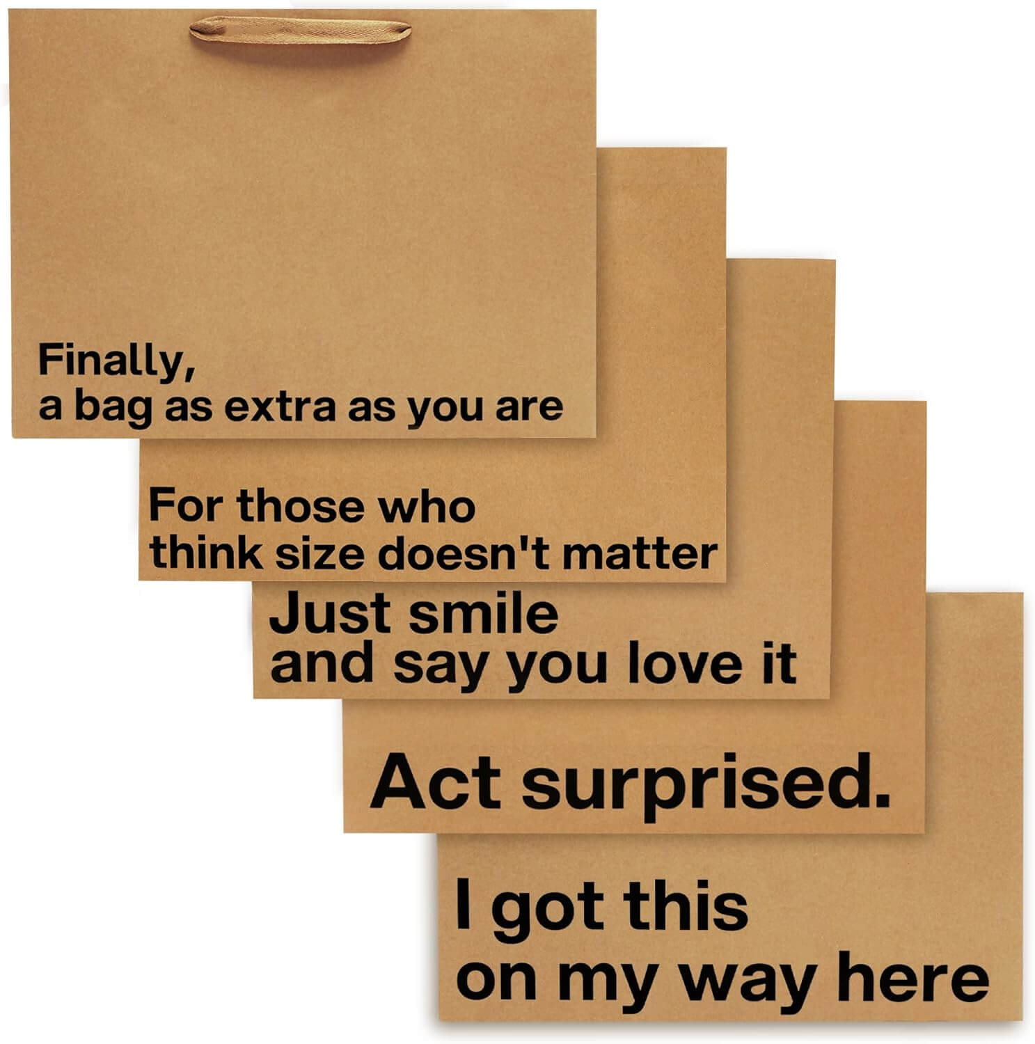 Large Funny Gift Bag Set #2 featuring 5 snarky designs with humorous phrases for unique gifting, perfect funny gift bags.