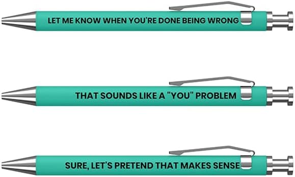 3pc Passive Aggressive Pen Set featuring funny pens with witty sayings for humorous office use.
