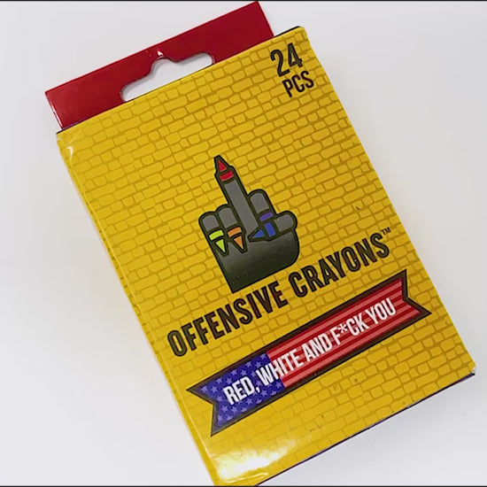"Red, White, and F*ck You" adult crayon set with colorful, bold shades.