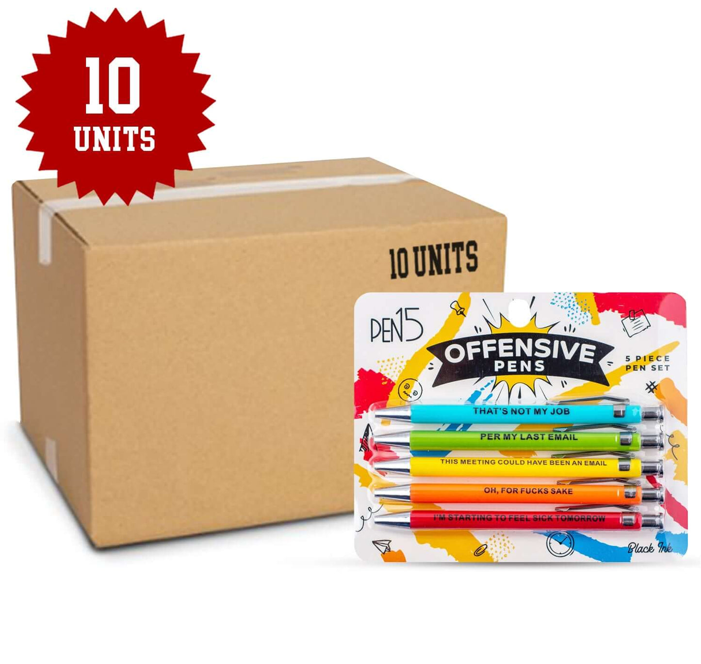 Offensive Pens – Set of funny pens with sarcastic phrases, ideal gift pens for office humor.